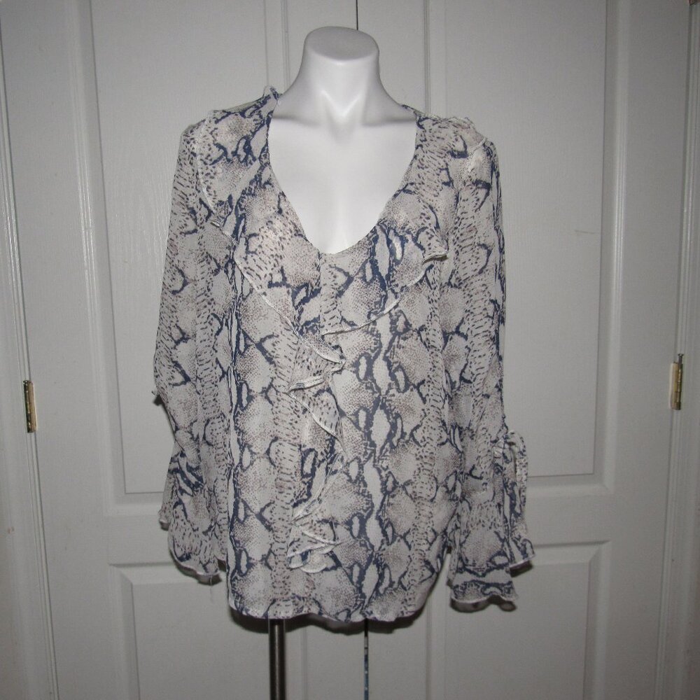Dalin Snake-Print Ruffle Blouse • V-Neck • XL - Picture 2 of 8